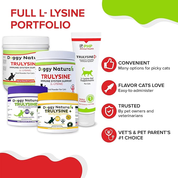Trulysine Viralysine L-Lysine Gel Supplement for Cats, 5oz - Cats & Kittens of All Ages - Immune Health - Sneezing, Runny Nose, Squinting, Watery Eyes - Palatable Maple Flavor