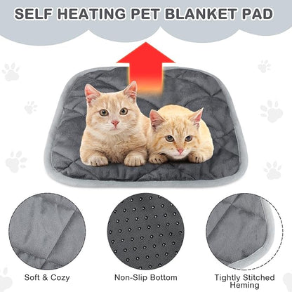 Clysee 8 Pack Self Heating Cat Mat Self Warming Cat Bed Extra Warm Thermal Pet Bed Mat Reflects Body Heat Washable Dog Crate Pad for Indoor Outdoor Pets(Gray,16 x 16 Inch)