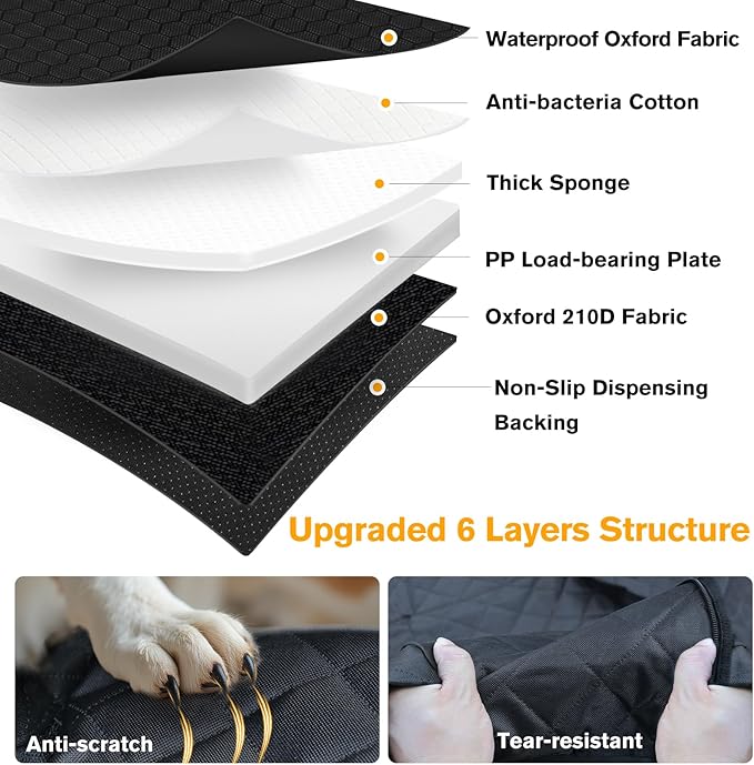 PETICON Back Seat Extender for Dogs, Hard Bottom Dog Car Seat Cover - Supports 400lbs, Rear Seat Pet Cover with Mesh Window, Waterproof Dog Hammock for Car SUV and Trucks