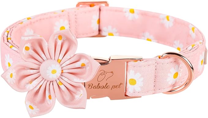 Daisy Dog Collar with Flower Bow Tie, Elegant Spring Flower Bowtie Dog Collar, Durable Adjustable Cotton Pet Collar for Small Medium Large Dogs M