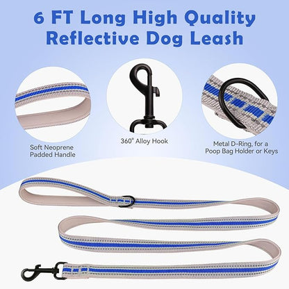 Martingale Collar for Dogs,Soft Neoprene Padded Reflective Martingale Collar and Leash Set Safety Buckle Nylon Martingale Dog Collar for Medium Dogs(Blue&M)