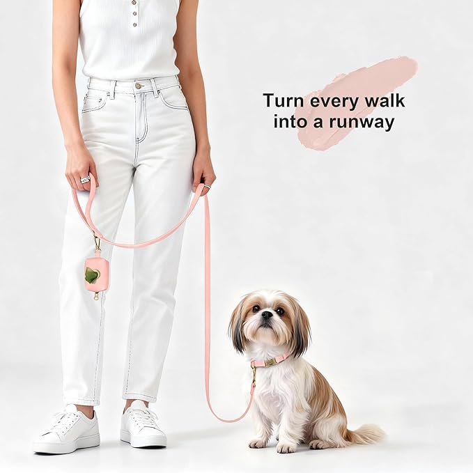 Didog Soft PU Leather Dog Collar, Stylish Quick Released Dog Collars for Small Dogs, Easy Clean Adjustable Pet Collar for Daily Walking, Pink, S Fit 10-16" Neck