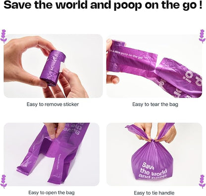 Dog Poop Bags with Handles 30 Rolls 360 Counts Big Sizes Leak Proof and Extra Thick Waste Bags Refill Rolls for Walking Small Medium Large Dogs Cats Litter Lavender Scented