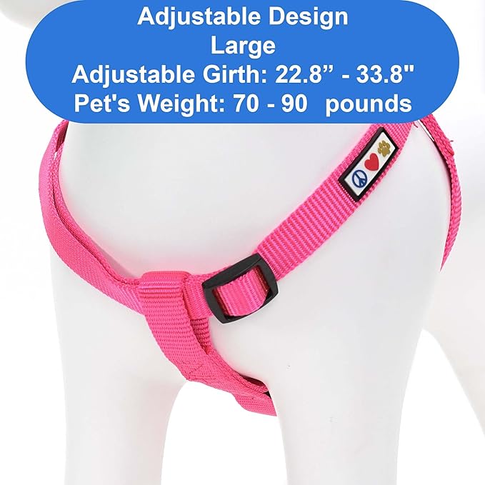 Pawtitas Solid Step-in Dog Harness – Adjustable No-Pull Vest for Puppies to Seniors, Safe & Comfortable L Pink
