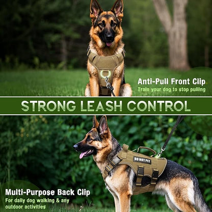 WINSEE Mesh Dog Harness with 10 Pet Patches for Large Service Dog in Training, Breathable Tactical Molle Vest with Double Handle, Reflective Military Pet Vest for Walking Hiking