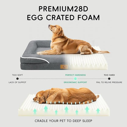 Homemate Dog Beds Large Sized Dog: 36x27 inch Orthopedic Large Dogs Bed XL Outdoor Pet Cat Bed Sofa Supplies with Toy Dogs Crate Pad Couch with Removable Washable Cover & Non-Slip Botton Dark Grey