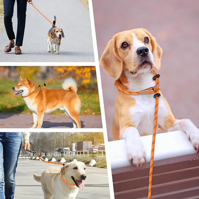 lynxking Slip Lead Dog Leash Reflective, Heavy Duty Comfortable Strong Rope for Large Medium Small Dogs No Pull Pet Training (Orange, Large 1/2in x 6ft-Slip Lead)
