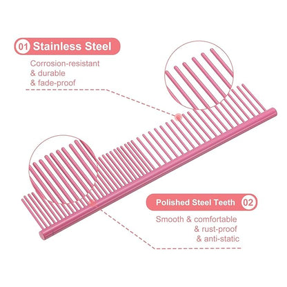 PETAXCELL Dog Cat Comb, Pet Combs Stainless Steel Teeth with Rounded Ends for Knot Mat Loose Hair Removal, 6.5IN (Pink Coated, 3 Pack), Grooming Tool Intended for Long Curly Hair Pet