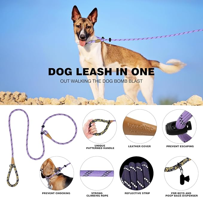 lynxking Slip Lead Dog Leash Reflective, Heavy Duty Comfortable Strong Rope for Large Medium Small Dogs No Pull Pet Training (Light Purple, 2PCS Large 1/2in x 6ft)