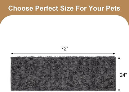 Amyracel Absorbent Dog Door Mat for Muddy Paws, 72" x 24" Non Slip Washable Door Mat Indoor Entrance, Quick Dry Chenille Pet Entry Rugs for Entryway Indoor, Grey