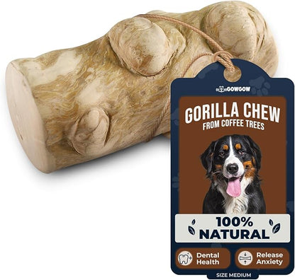 GOWGOW Gorilla Wood Dog Chew Toys - 100% Natural, Wood Chews for Dogs - Stress Relief, Teeth Cleaning & Reducing Boredom, Wood Dog Toy for Medium & Large Dogs