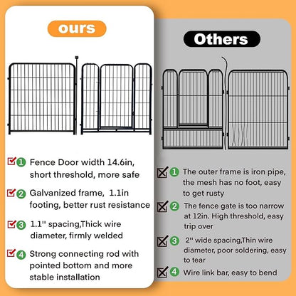 Getlay Dog Playpen 24 inch(H) 16 Panels Dog Fence Outdoor for Yard. Metal Dog Pen Heavy Duty Pet Puppy Exercise Pen for Rv Camping Garden Yard, Wide Door Low Threshold Dog Fence Total 31.4 Ft(L)