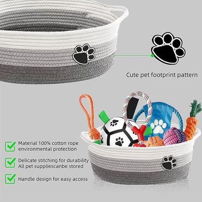Domchan 7 Pcs Puppy Dog Toys Storage Basket Set Dog Gift Chew Toys for Teething Squeaky Plush Duck Rope Woven Basket with Handles for Small Puppy