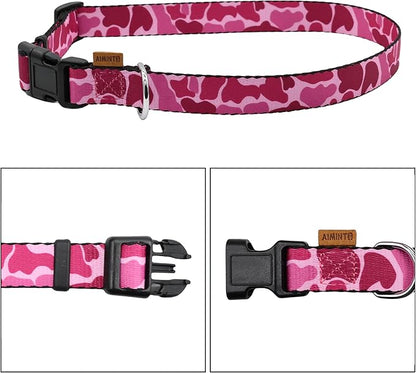 Dog Collar, Cute Camouflage Pattern, Soft and Adjustable Collar with Quick Release Buckle (M (Neck 14-24", Width 3/4"), Camouflage Pink)