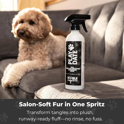 Play Date Dog Detangler Spray for Doodles, Poodles & Curly Breeds - 17 fl oz Doodle Detangler Spray with Emu Oil - Doodle Me This Kingston and Hamilton Dog Dematting - Sulfate & Paraben Free, USA Made