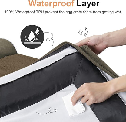Large Dog Bed Orthopedic Washable: Jumbo Dog Bed Bolster Extra Large Dogs Egg Crate Foam Sofa Couch Waterproof Removable Cover - Brown