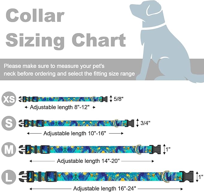 Rnivvi Dog Collar for Small Dogs, Cute Marble Heavy Duty Adjustable Puppy Collar with Quick Release Buckle for Girl & Female, Pet Accessories for Walking Running, XS Length 5/8" Width, Golden Ocean