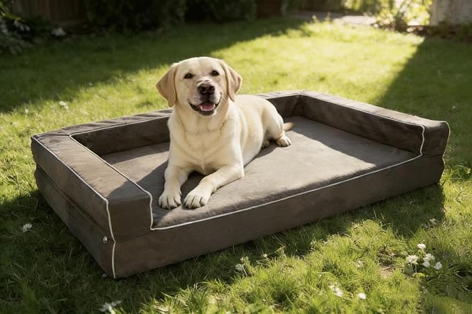 Mama halo Orthopedic Dog Bed with Memory Foam, Waterproof Liner, 3-Sided Bolster Design, Plush Gray, Machine Washable Cover, 34 x 22 Inches (Plush Gray, Medium)