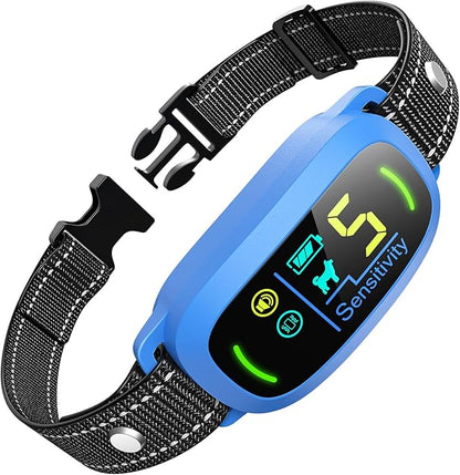 FAFAFROG Bark Collar, Rechargeable Dog Bark Collar with 5 Adjustable Sensitivity and Intensity Beep Vibration, Anti Barking Collar for Small Medium Large Breed Dogs (Blue)