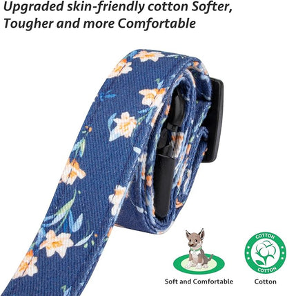 Cotton Handmade Dog Collar Cute and Distinctive Patterns Blue Tulip with Pendant for Girl Boy Dogs Collars S