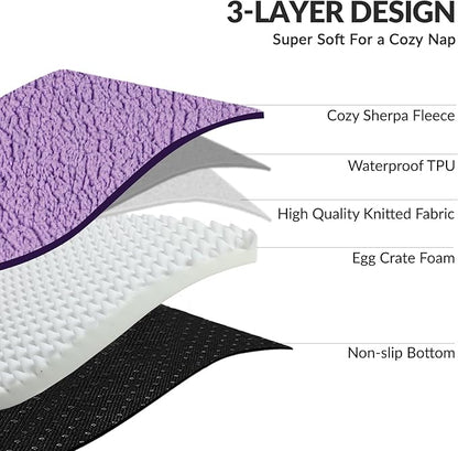 Patas Lague Orthopedic XL Dog Bed Large Sized Dog 42''X28'', Waterproof L Bolster Big Pet Sofa Beds with Removable Washable Cover, Soft Comfortable Pet Couch Crate Mat with Nonskid Bottom, Purple