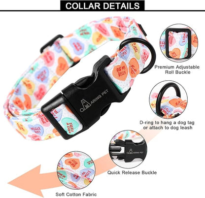 ARING PET Valentine's Day Dog Collar, Cute Candy Heart Pet Collars with Quick Release Buckle for Puppy Small Medium Large Boy Girl Dogs-L