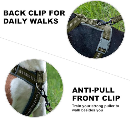 Plutus Pet No Pull Dog Harness, Adjustable Nylon Harness with Soft Padding, Reflective and Heavy Duty Dog Harness for Small, Medium, Large Dogs(Ranger Green, L)