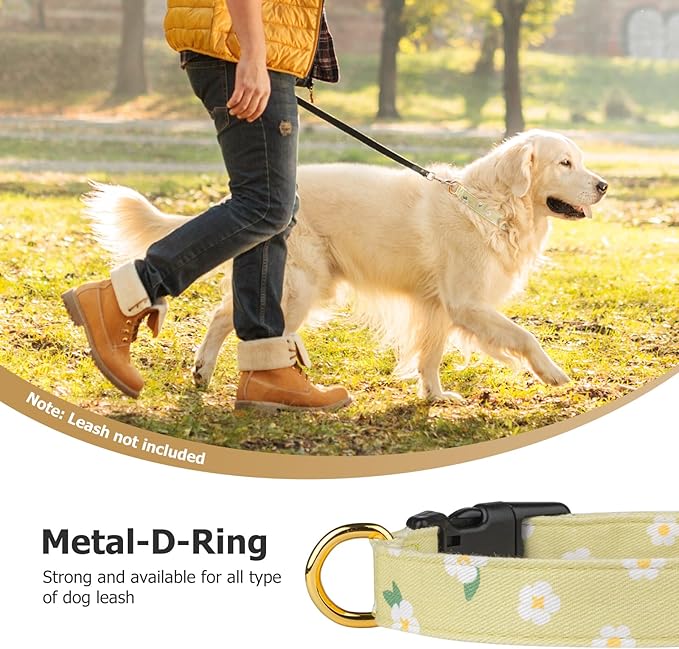 Cotton Handmade Dog Collar Cute and Distinctive Patterns Green Flower with Pendant for Girl Boy Dogs Collars S