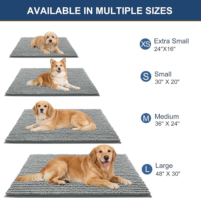 OLANLY Dog Door Mat for Muddy Paws 44x32, Ultra Absorbent Chenille Mud Doormat, Non-Slip Washable and Dirt Trapping Doormat for Indoor Entryway, Quick-Dry Indoor Pet Bed Mats for Dogs, Grey