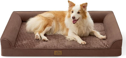 COZY KISS Orthopedic Dog Beds for Large Sized Dog, XL Bolster Pet Couch with Waterproof Lining, Egg Crate Foam Sofa for Pets Up to 100 lbs, U-Shaped, 44x32x7 inch, Brown