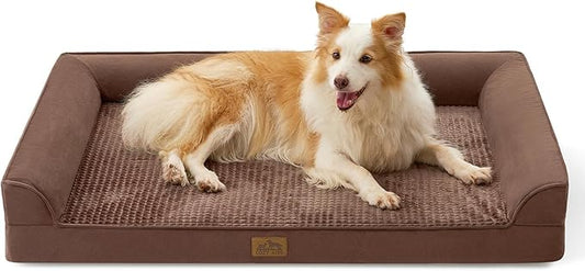 COZY KISS Orthopedic Dog Beds for Large Sized Dog, XL Bolster Pet Couch with Waterproof Lining, Egg Crate Foam Sofa for Pets Up to 100 lbs, U-Shaped, 44x32x7 inch, Brown