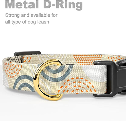 Rnivvi Dog Collar for Small Dogs, Cute Heavy Duty Adjustable Puppy Collar with Quick Release Buckle for Girl & Female, Pet Accessories for Walking Running, XS Length 5/8" Width, Modern Circle Art