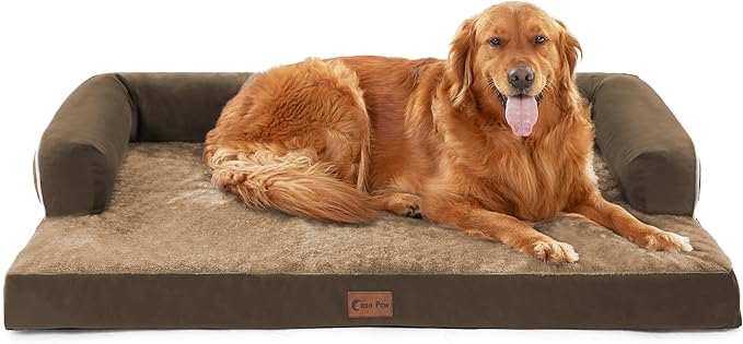 Casa Paw Orthopedic Dog Beds for Extra Large Dogs, Waterproof Egg Crate Foam XL Dog Bed with Sides 45x35Inch, Big Dogs Couch Beds with Removable Washable Cover and Nonskid Bottom, Brown