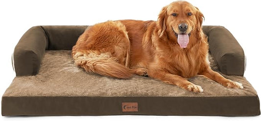 Casa Paw Orthopedic Dog Beds for Extra Large Dogs, Waterproof Egg Crate Foam XL Dog Bed with Sides 45x35Inch, Big Dogs Couch Beds with Removable Washable Cover and Nonskid Bottom, Brown