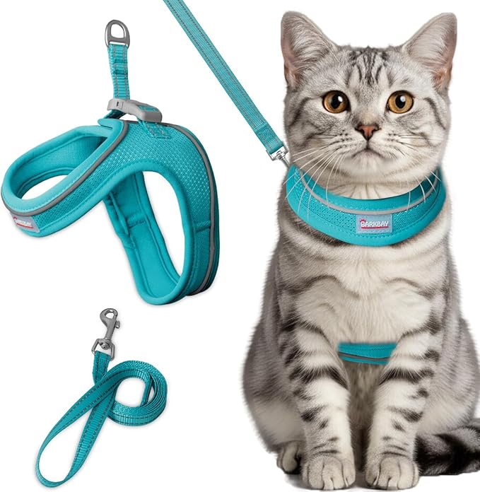 Cat Harness and Leash Set,Escape Proof Kitten Harness,Step in Adjustable Soft Lightweight,Easy Control,Reflective Strips Comfortable for Walking Travel(Ocean Blue,XXS)