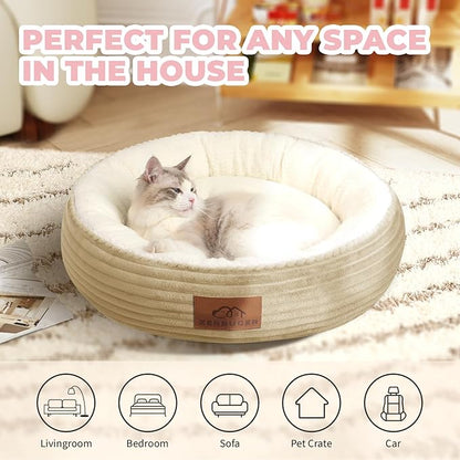 Zerbuger 20in Camel Round Cat Dog Bed Gift for Large Medium Small Dogs Cats, Machine Washable Sleeping Sofa, Non-Slip Bottom Breathable Soft Calming Pet Cuddler for Indoor/Outdoor/Car/Cage