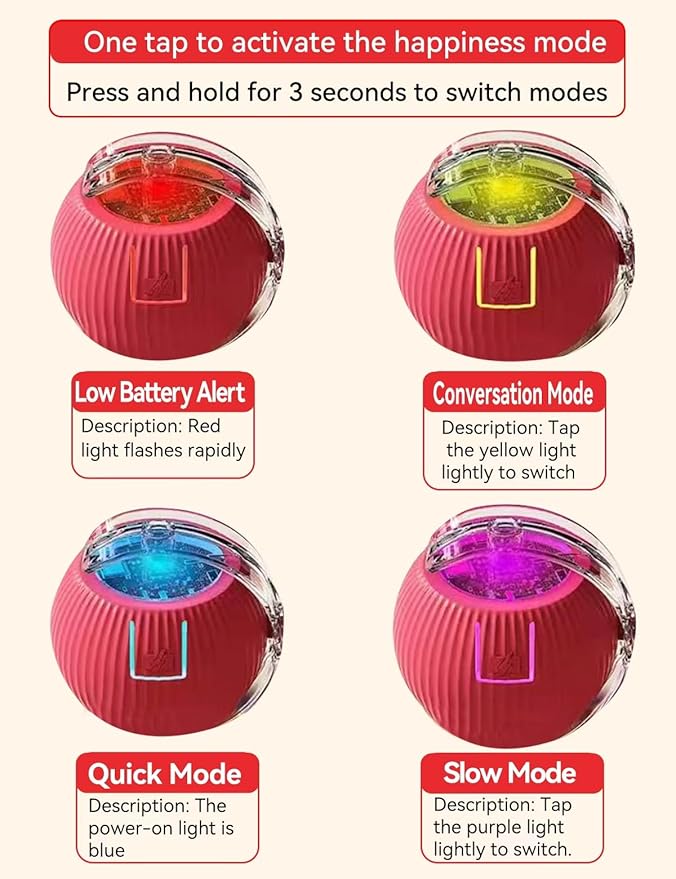 2026 Cat Toy, Electric Ball, Automatic USB-Rechargeable Ball Toy 3-Pack (Red/Green/Gray)