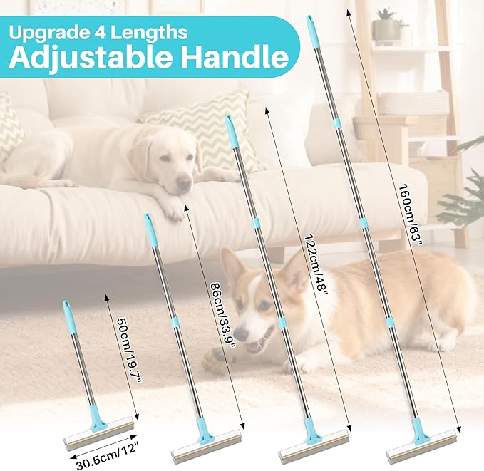 JOYMOOP Pet Hair Removal Tool, 63" Adjustable Long Handle Carpet Rake, Cat Dog Hair Carpet Rake with Metal and Silicone Scraper for Carpet, Sofa, Cloth