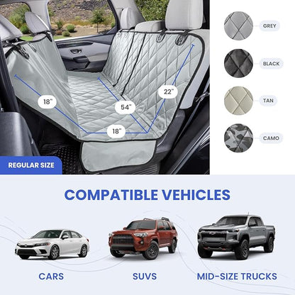 4Knines Dog Hammock for Cars, SUVs, and Small Trucks (Regular Size, Black) – Rear Seat Cover for 60/40 Split Bench w/Armrest & Seatbelt Access – Heavy Duty, Waterproof, Easy Install, Machine Washable
