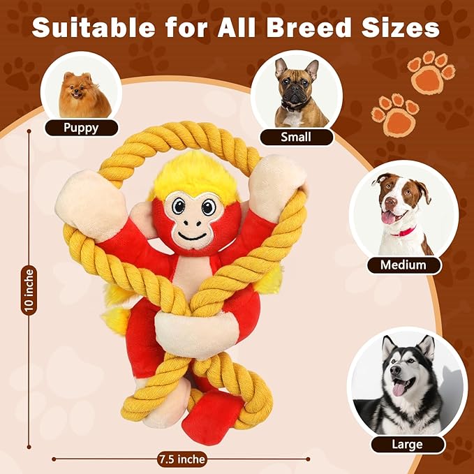 Squeaky Dog Toys: Large Dog Chew Toy- Interactive Tough Tug of War Toy with Rope for Small/Meduim/Large Breeds - Puppy Toy for Teething Training