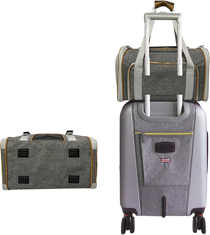 Mr. Peanut's Expandable Airline Approved Soft Sided Pet Carrier, Luxury Travel Tote with Premium Auto Self Locking Zippers, Plush Faux Fleece Bedding with Sturdy Plywood Base, 18LX10.5WX11 H