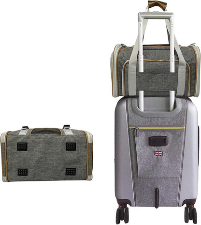 Mr. Peanut's Expandable Airline Approved Soft Sided Pet Carrier, Luxury Travel Tote with Premium Auto Self Locking Zippers, Plush Faux Fleece Bedding with Sturdy Plywood Base, 18LX10.5WX11 H