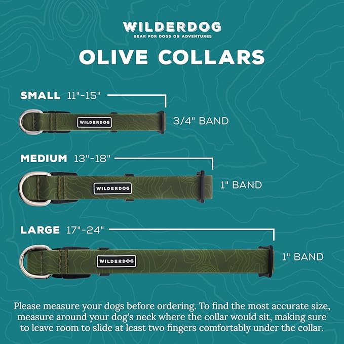 Wilderdog Waterproof Dog Collar – Repels Water & Dirt – Small 11"-15" – Olive