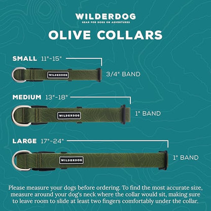 Wilderdog Waterproof Dog Collar - Repels Water & Dirt - Medium 13"-18" - Olive