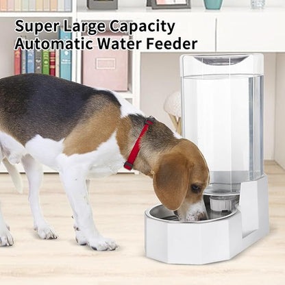 Sfozstra Automatic Pet Water Dispenser: 8L White Gravity Stainless Steel Water Bowl - with Specialized Brush - Angular Water Feeder for Senior Pet Dogs with Neck Pain Relief in Living Room Bedroom