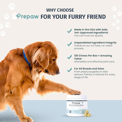 Hip & Joint Support for Dogs | Maximum Strength with Glucosamine, Chondroitin, MSM. Turmeric Root Powder - Relieves Arthritis Pain, Supports Cartilage & Hip Dysplasia - Made in USA - 120 Chews