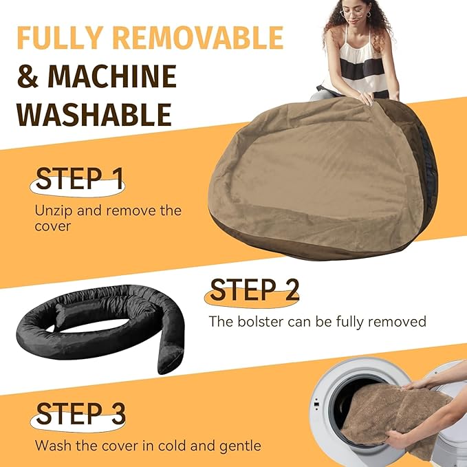 Orthopedic Waterproof Large Dog Bed: Memory Foam Washable Dog Bed with Bolsters - Removable Orthopedic Cover for Medium L XL Large Sized Pet - Non-Slip Bottom - Coffee
