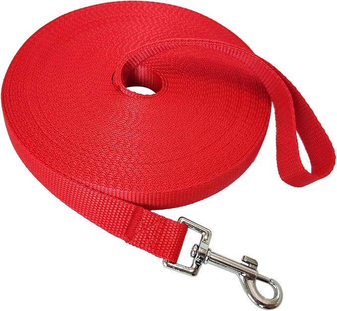 Nylon Training Dog Leash for Small Medium Large Dogs, 15ft 20ft 30ft 50ft Long Leash Dog/Puppy Lead for Obedience Recall Training, Camping (50ft, Red)