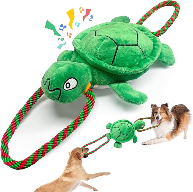 Large Turtle Dog Toys: Squeaky Dog Toys for Aggressive Chewers - Interactive Rope Tug of War Dog Toy - Puppy Chew Toy for Small/Meduim/Large Breeds