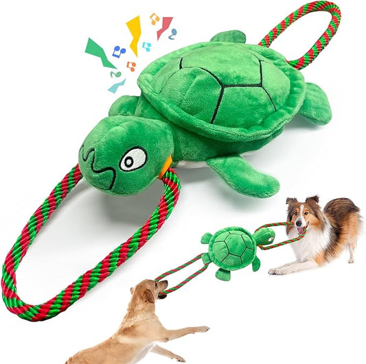 Large Turtle Dog Toys: Squeaky Dog Toys for Aggressive Chewers - Interactive Rope Tug of War Dog Toy - Puppy Chew Toy for Small/Meduim/Large Breeds